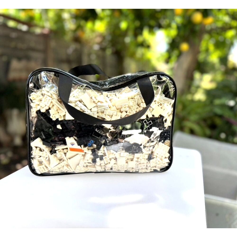 MISC B&W LEGO Bricks In New Clear Satchel Zip Tote SZ 11.8"L x 3.9"W x 8.66"H
